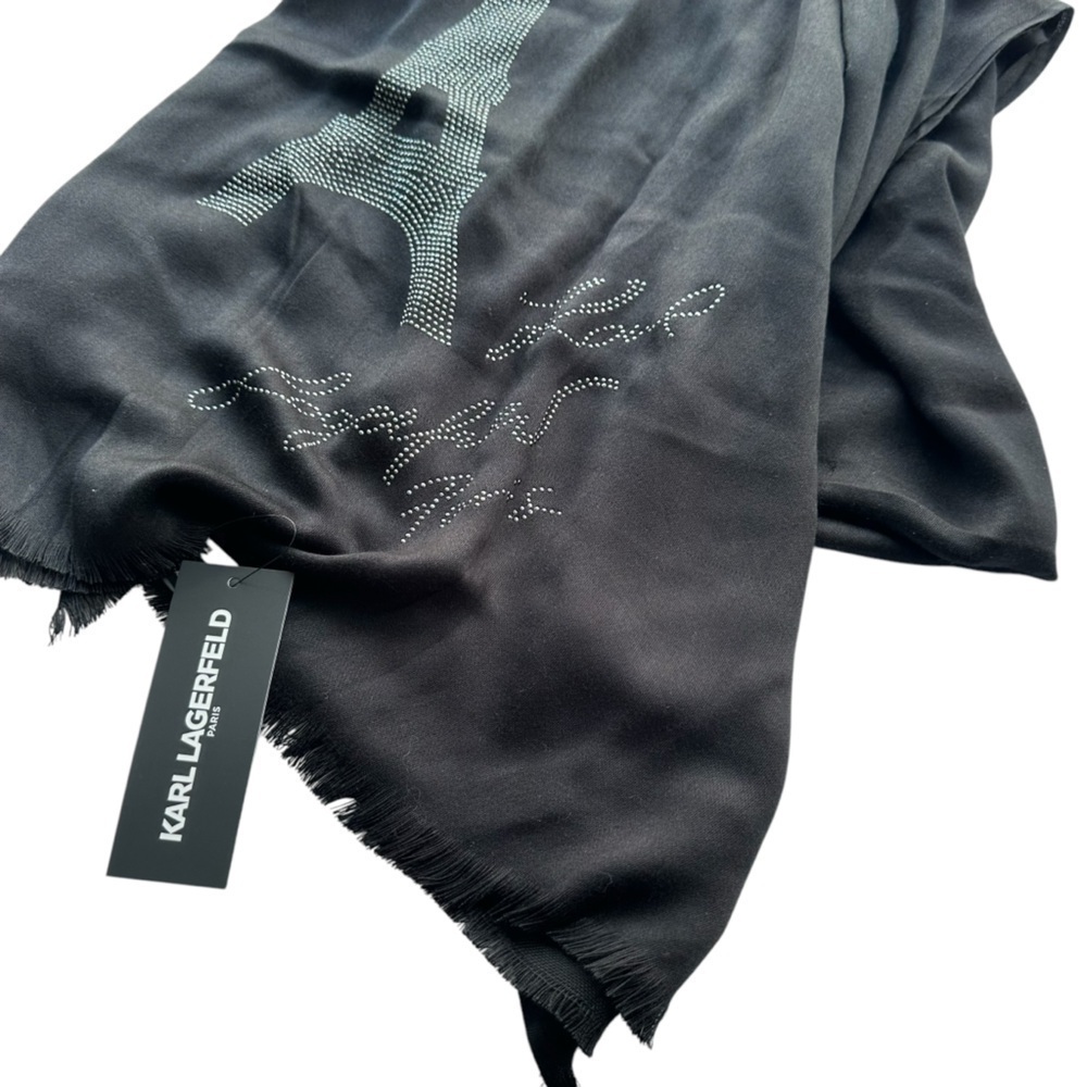 KARL LAGERFELD PARIS Women's Sparkle Eiffel Tower Black Scarf Wrap - Picture 4 of 11